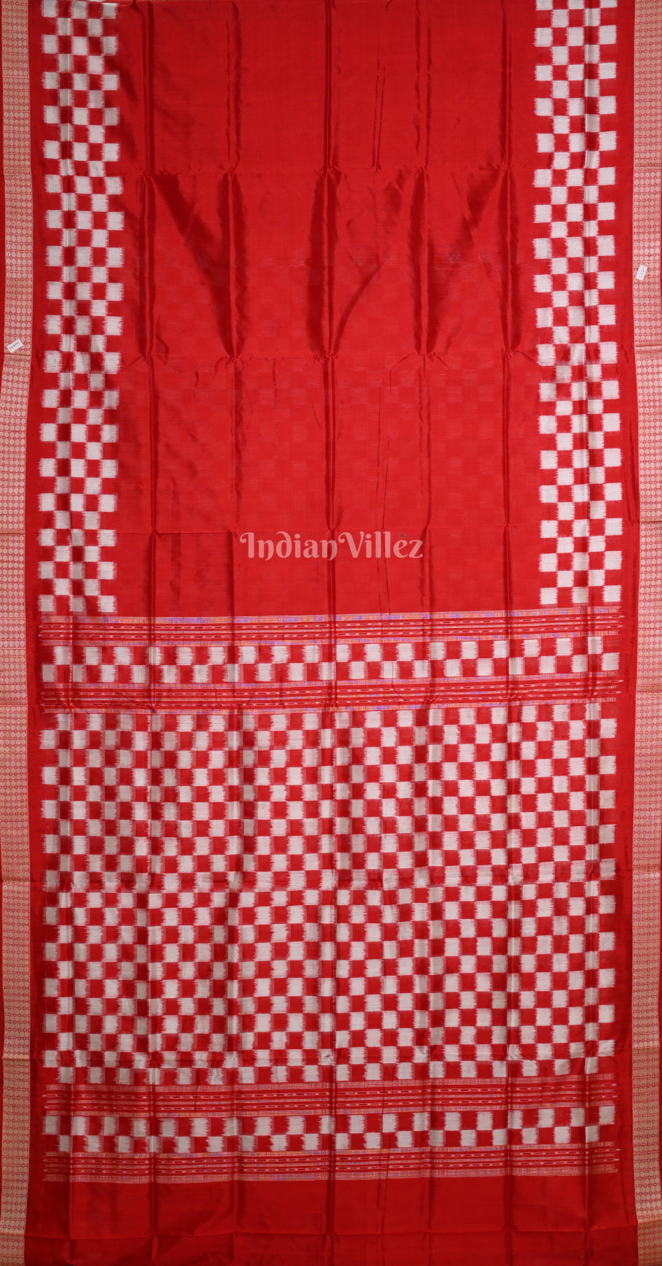 Red Whie Pasapali Scot Odisha Ikat Sambalpuri Silk Saree