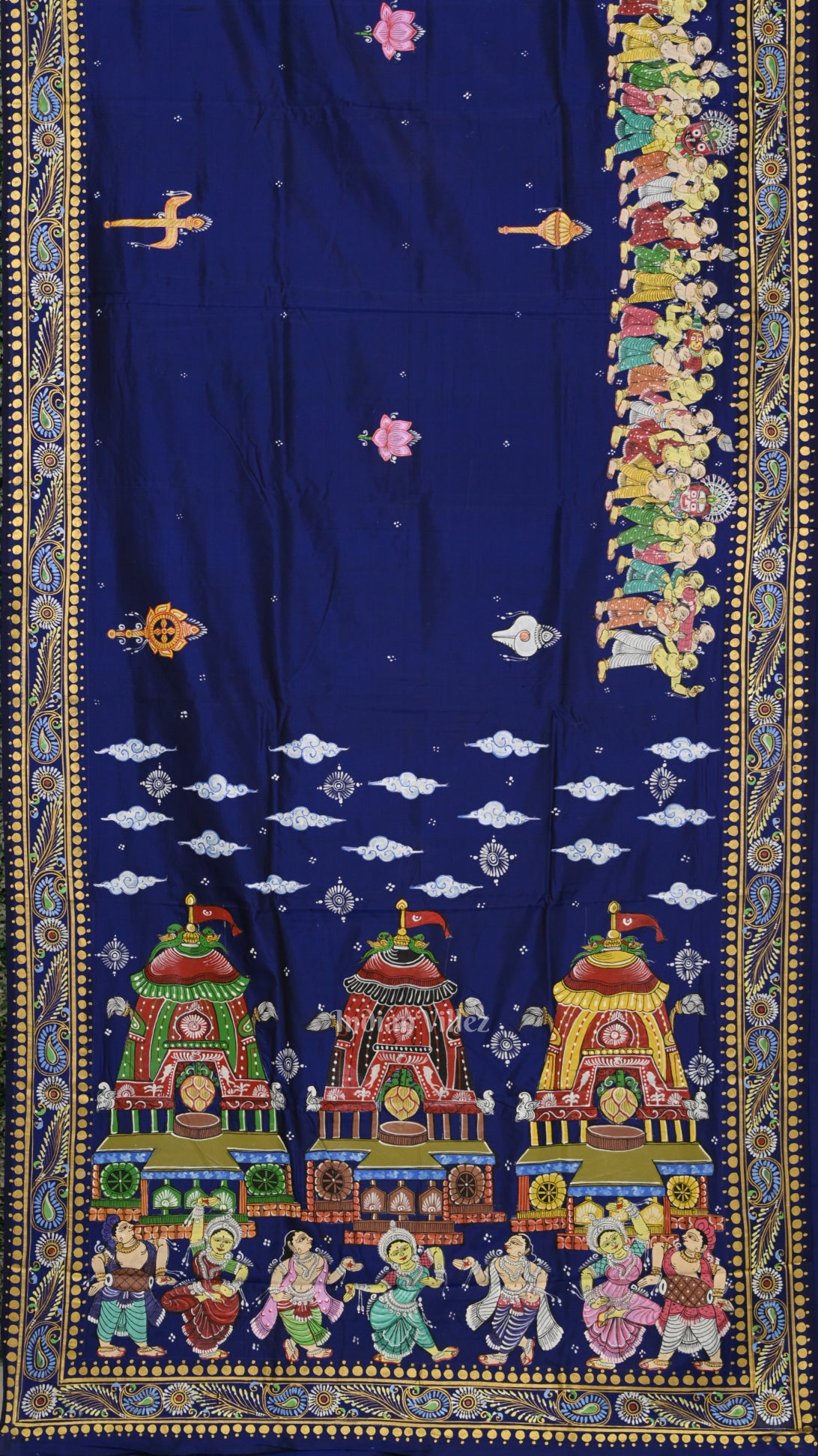 Blue Shree Jagannath Ratha Yatra Hand-Painted Pattachitra Saree
