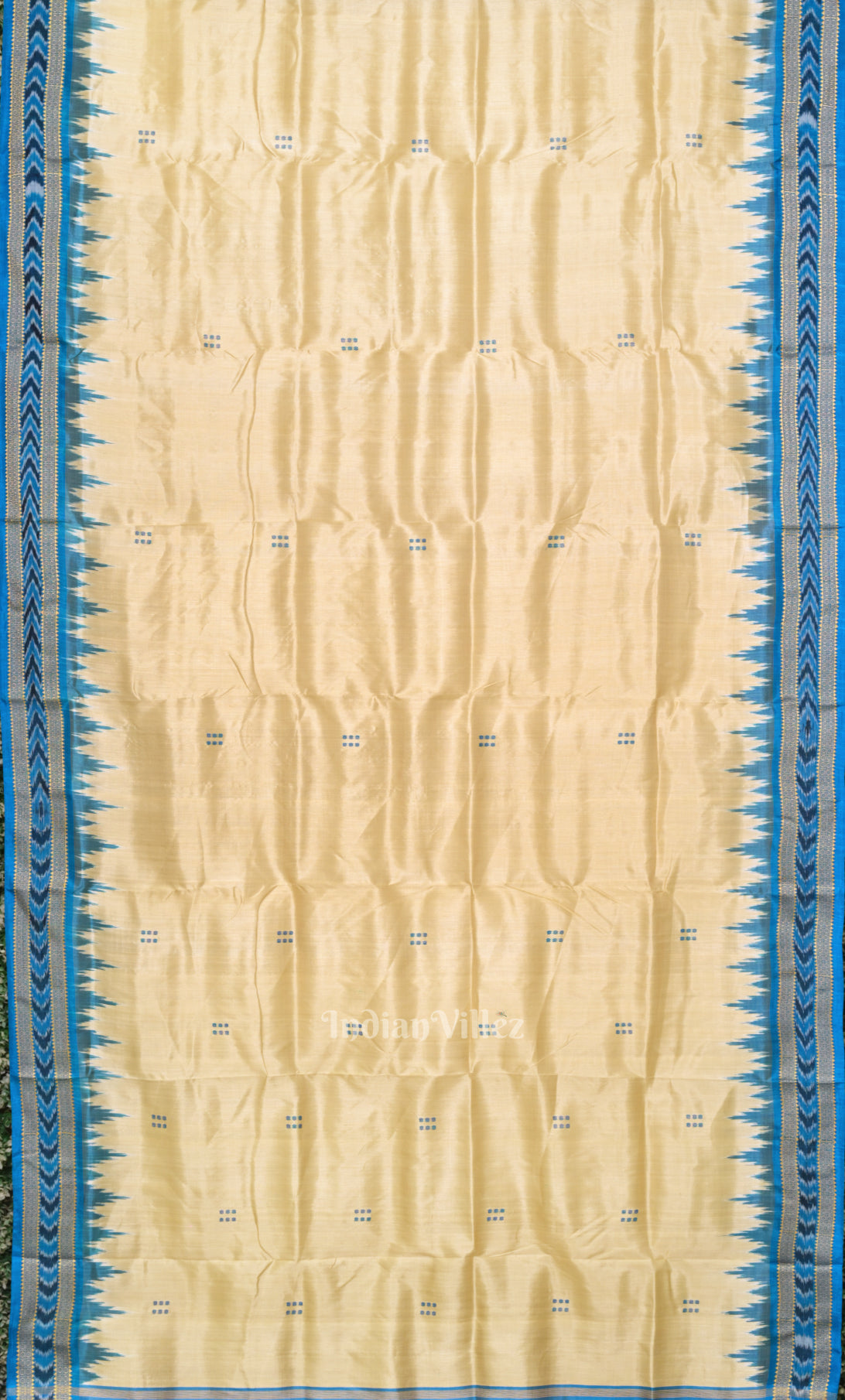 Cream Blue Buti Design Odisha Ikat Khandua Silk Saree 