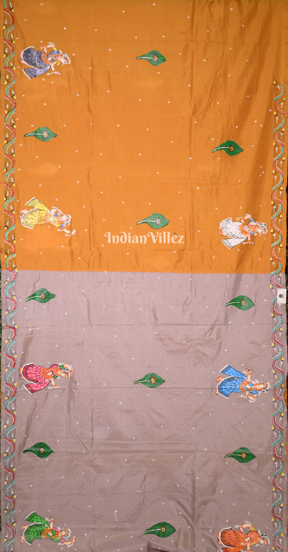 Mauve Pink Orange (Mayur) & Nartaki Theme Dual Tone Hand-Painted Pattachitra Saree
