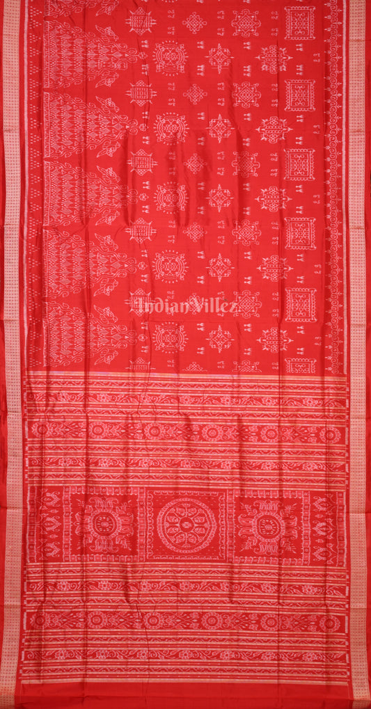 Exclusive Red Manabasa Laxmi Feet Motif Odisha Ikat sambalpuri Silk Saree