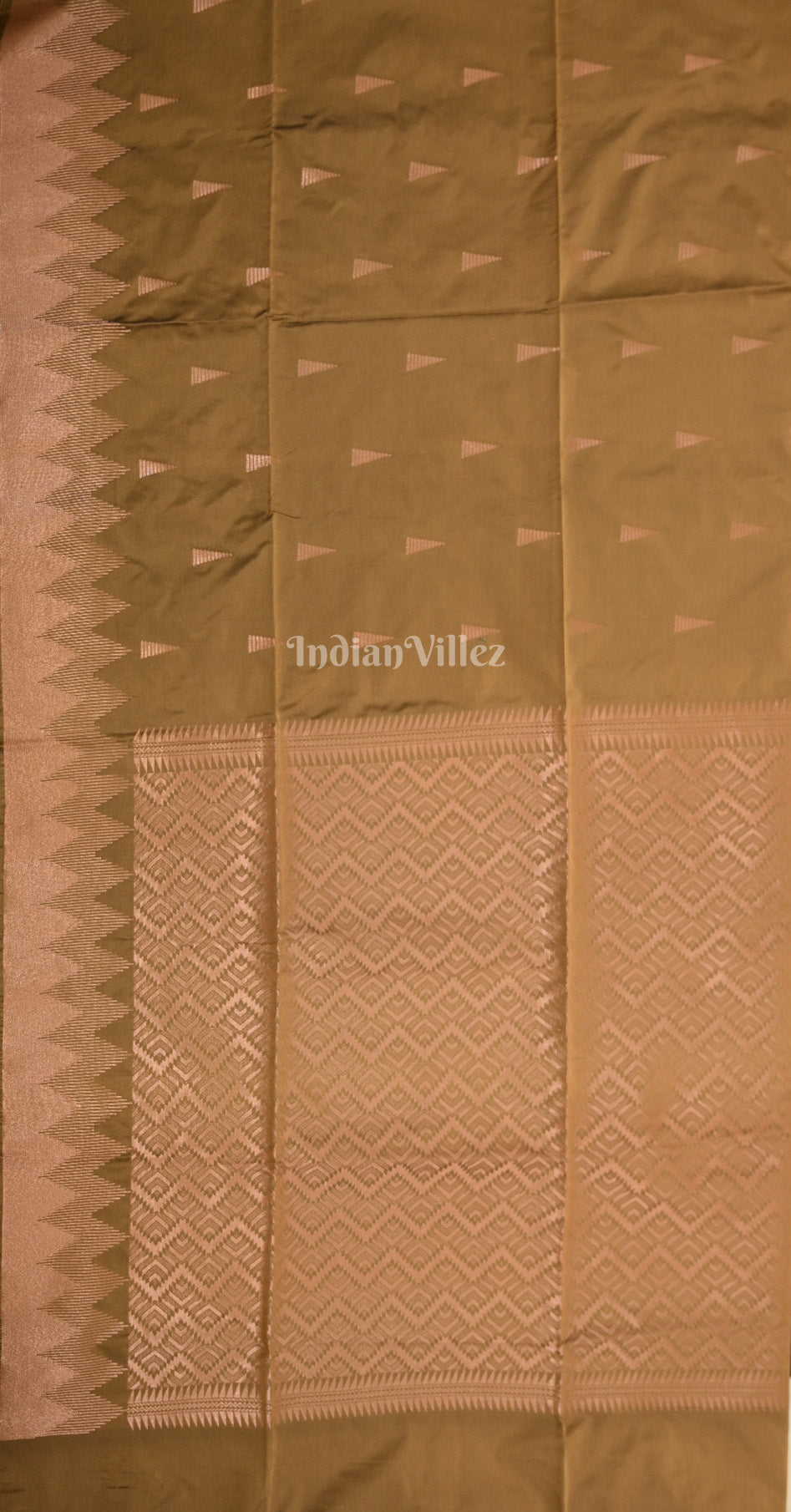 Olive Green Brown South Tussar Silk Saree 