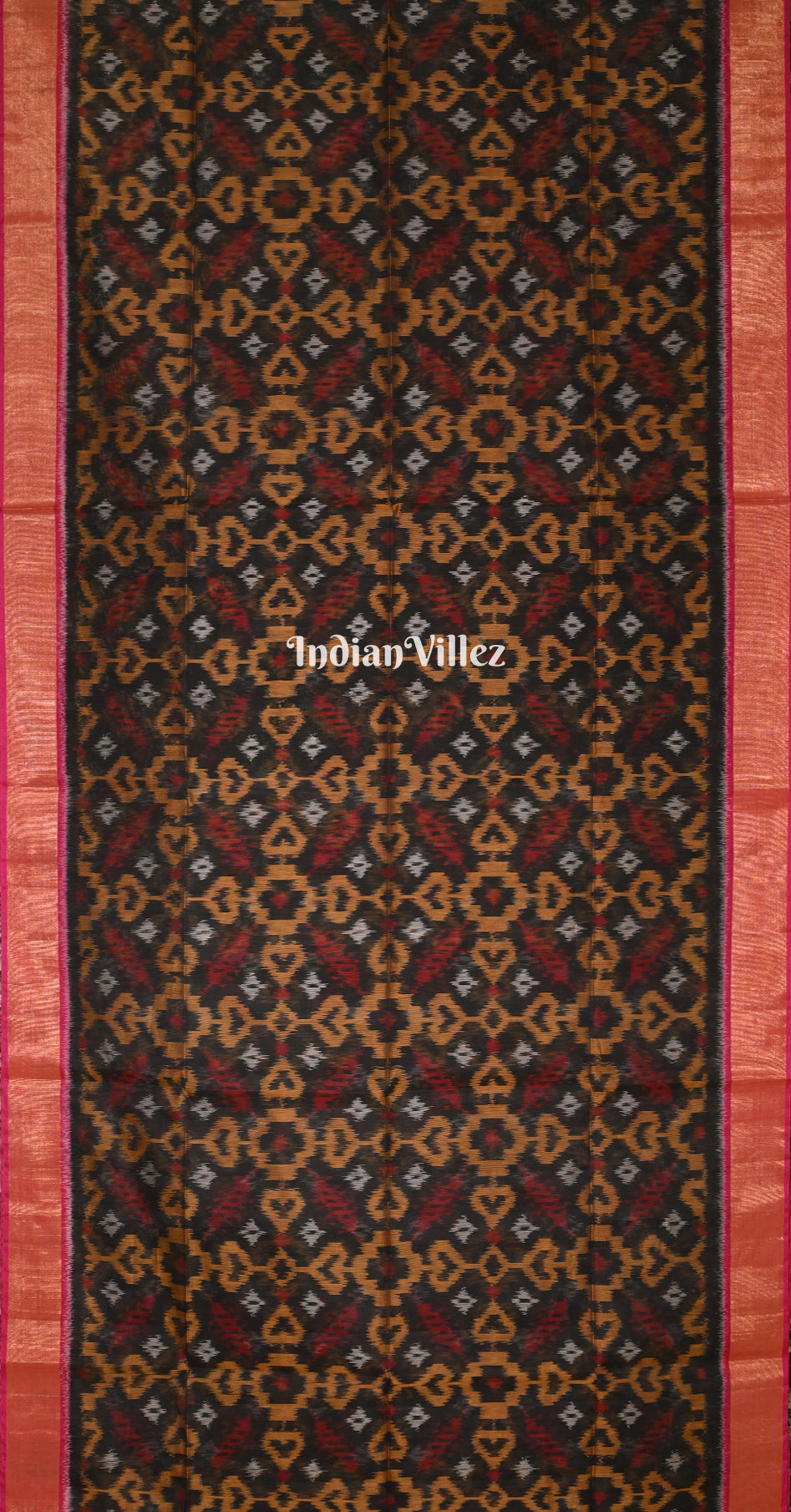 Black Rani Pink Pochampally Ikat Silk Cotton (Sico) Saree 