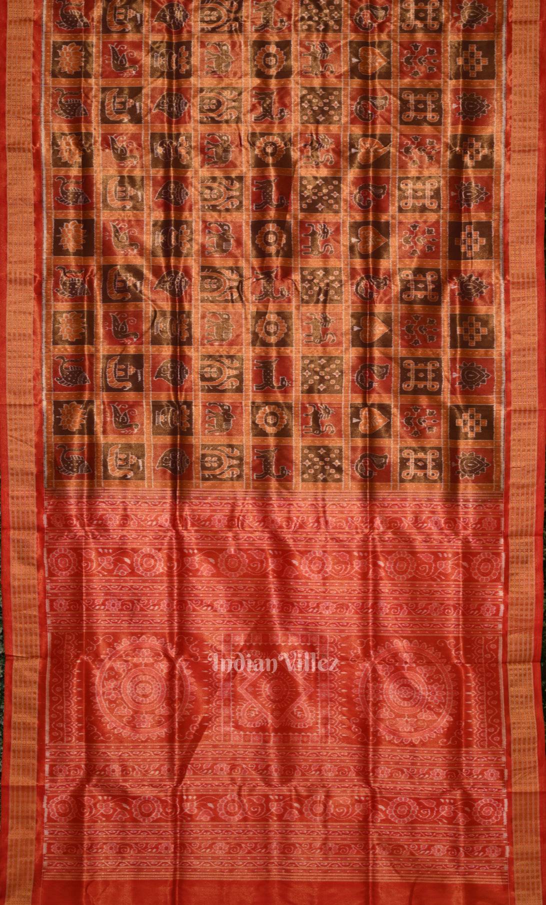 Rust Orange Red Nabakothi Odisha Ikat Sambalpuri Tissue Silk Saree
