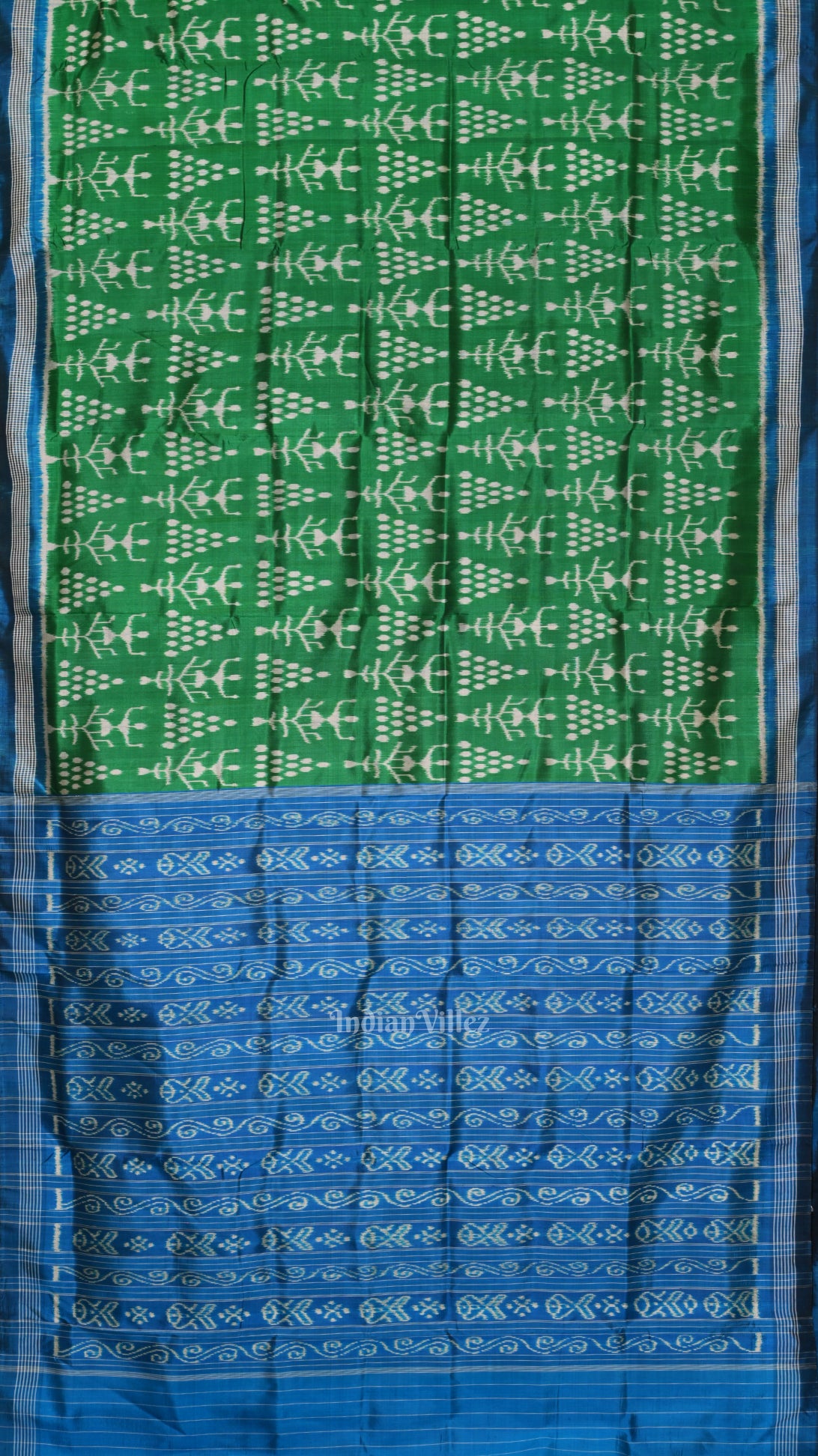 Green Blue Tribal Theme Contemporary Designer Silk Saree 