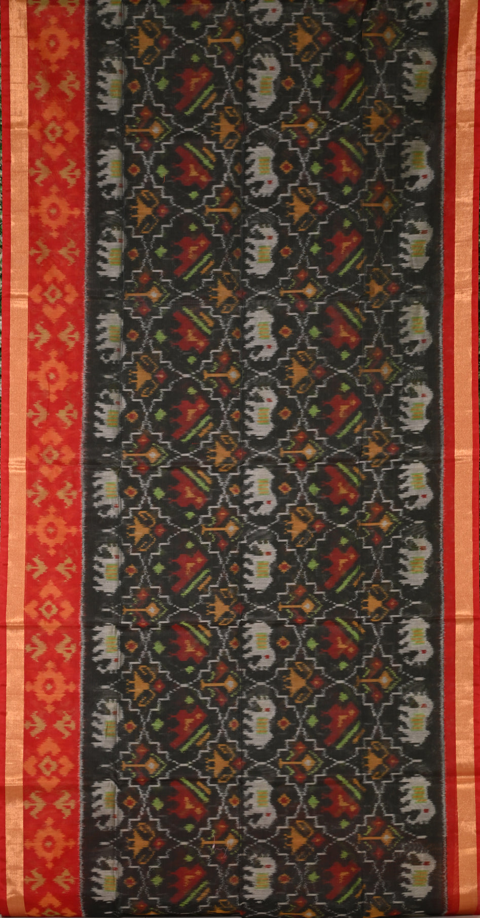 Black Rani Pink Pochampally Ikat (Sico) Saree 
