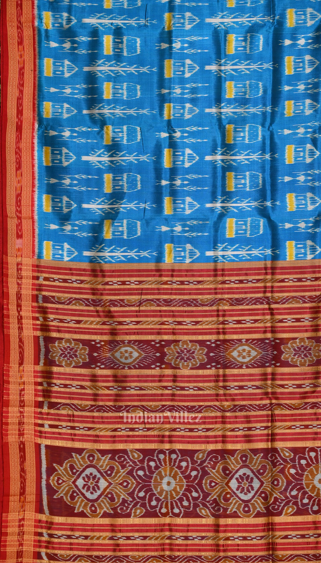 Aqua Blue  Tribal Theme Odisha Handloom Sambalpuri Silk Saree 