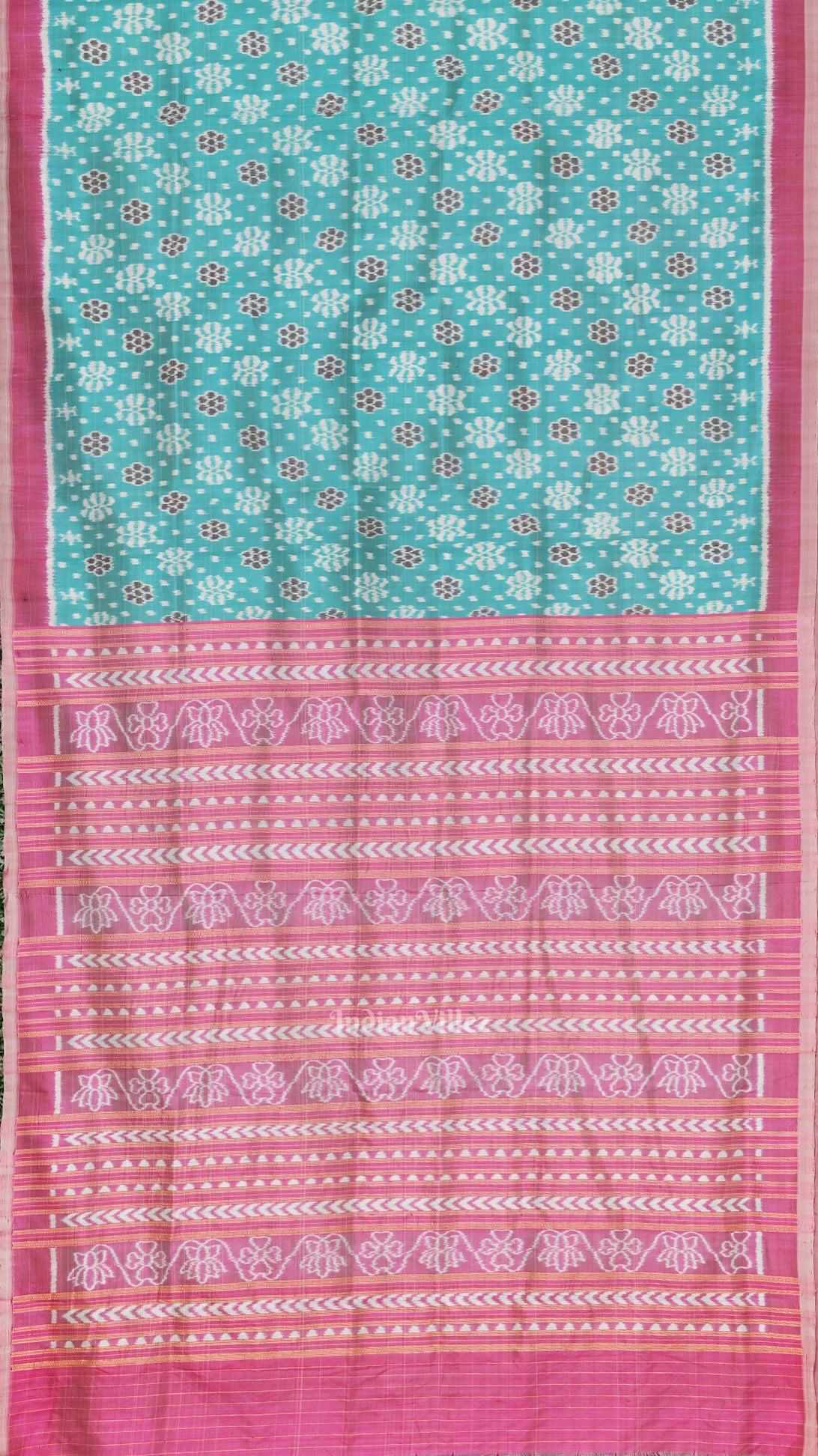 Cyan Blue Pink Odisha Ikat Contemporary Designer Saree 