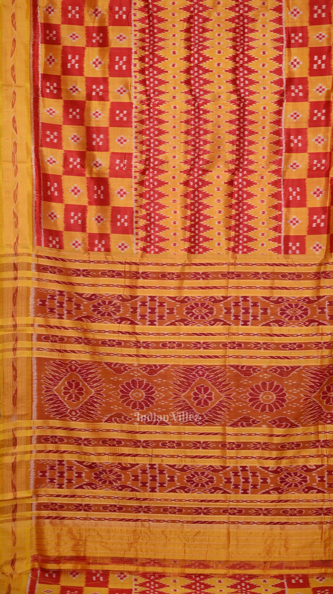 Yellow Red Pasapali Odisha Ikat Khandua Silk Saree 