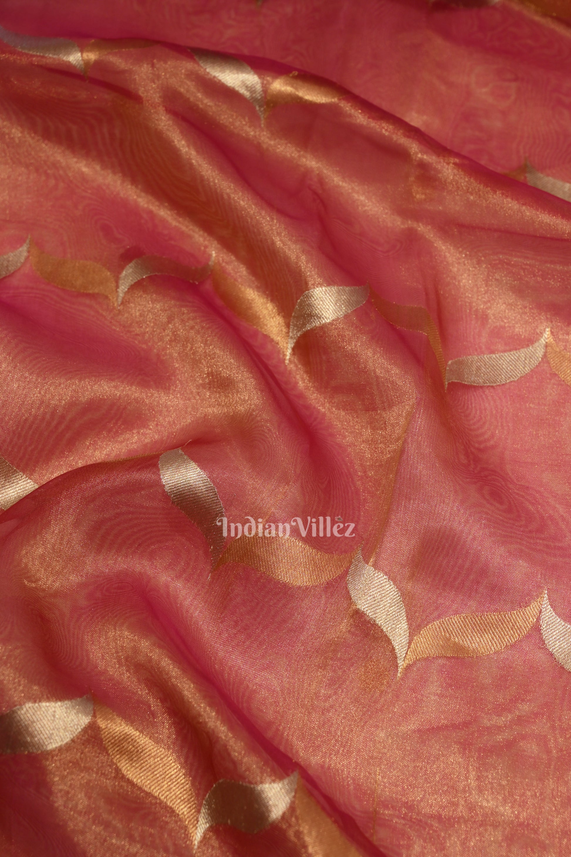 Rani Pink Kora Organza Banarasi Saree with Sona Rupa Work