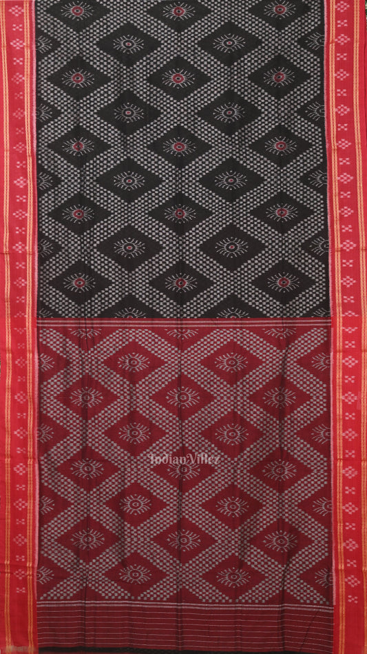 Black Red Tarabali Odisha Ikat Sambalpuri Cotton Saree
