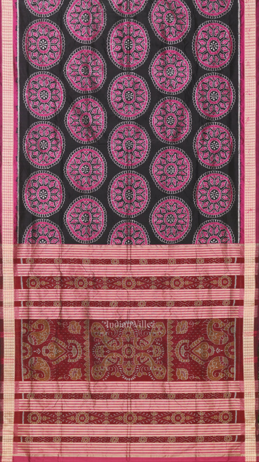 Exclusively Black Beautiful Jhoti Theme Sambalpuri Silk Saree 