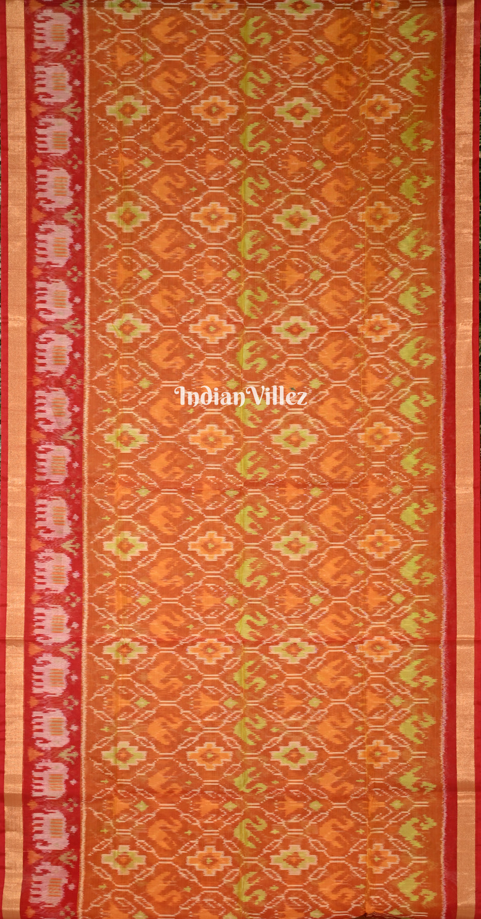 Rust Orange Red Pochampally Ikat (Sico) Saree