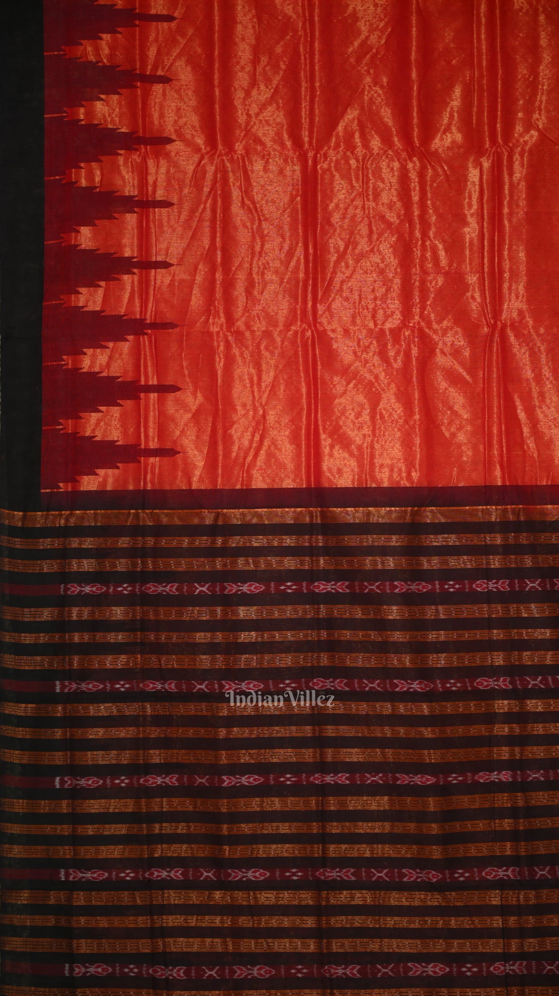 Red Black  Dual Tone Phoda Kumbha Sambalpuri Cotton Tissue Saree 
