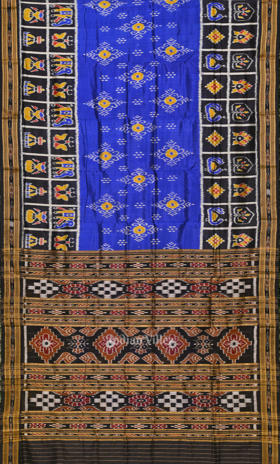 Blue Black Jhoti Theme Odisha Ikat Khandua Silk Saree 