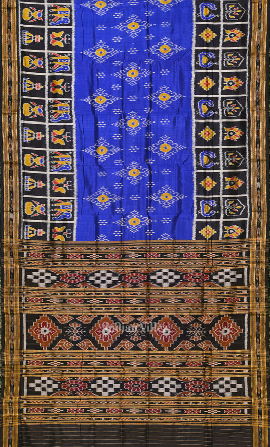 Blue Black Jhoti Theme Odisha Ikat Khandua Silk Saree 