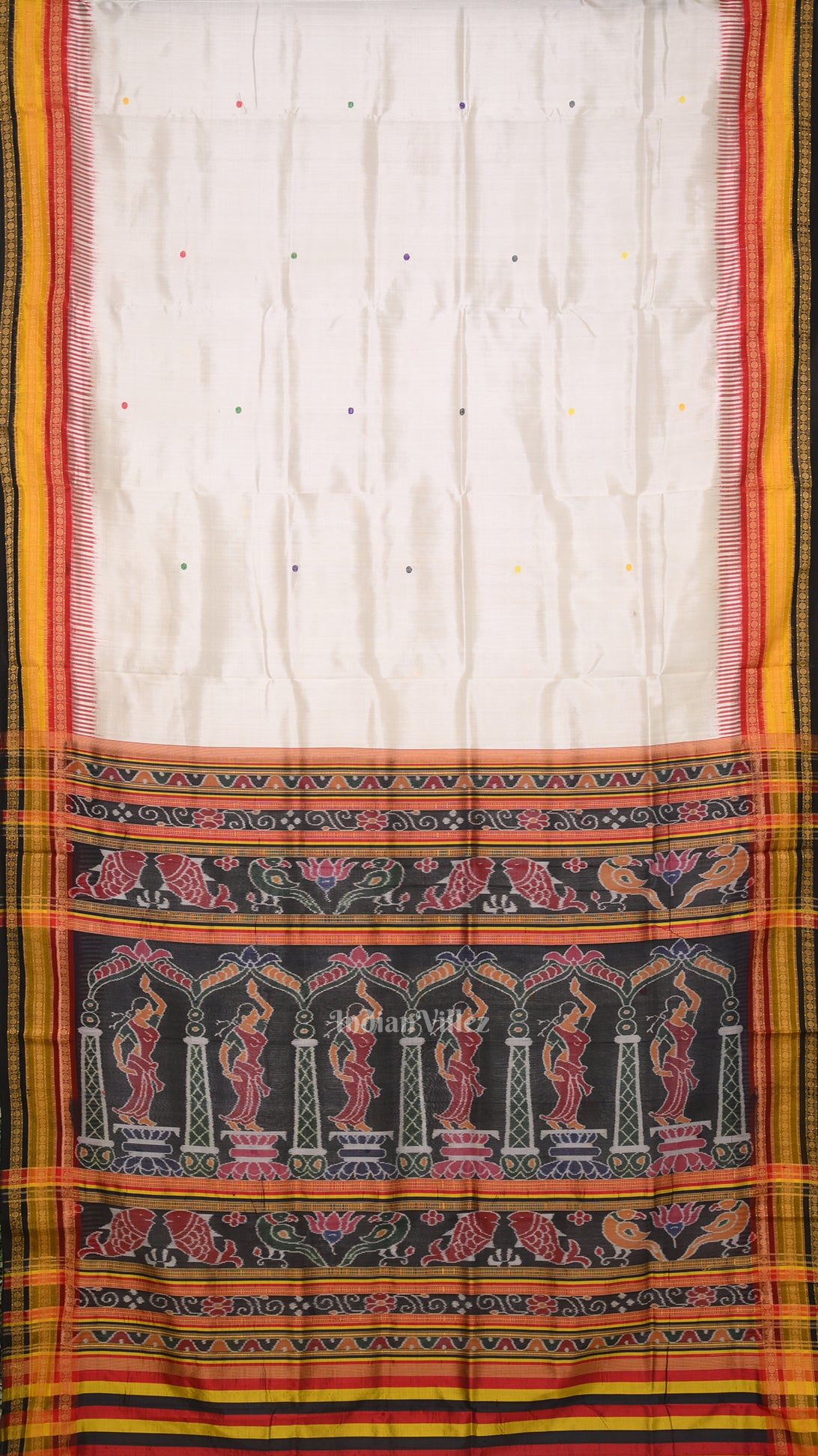 White Kathiphera Khandua Silk Saree with Nartaki Pallu 