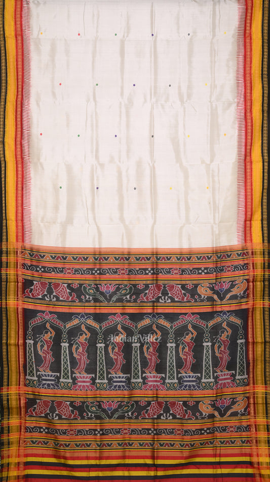 White Kathiphera Khandua Silk Saree with Nartaki Pallu 