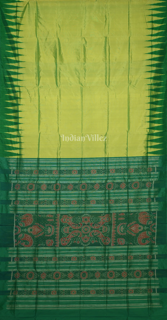 Mehendi Green Odisha Ikat Bomkai Sambalpuri Silk Saree with Floral Pallu