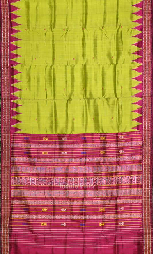 Mehendi Green Purple Siminoi Odisha Ikat Khandua Silk Saree 