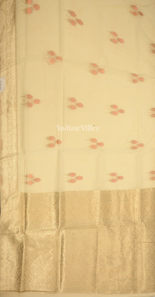 Beige Red Handwoven Linen Saree