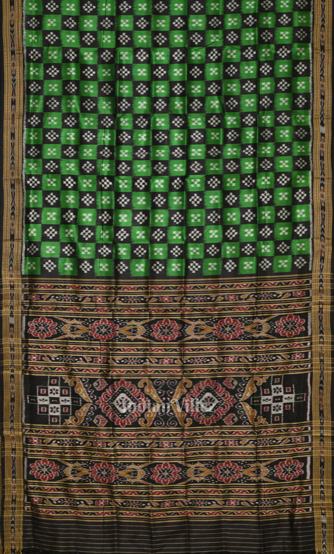 Green  Black  Pasapali Odisha Ikat Khandua Silk Saree