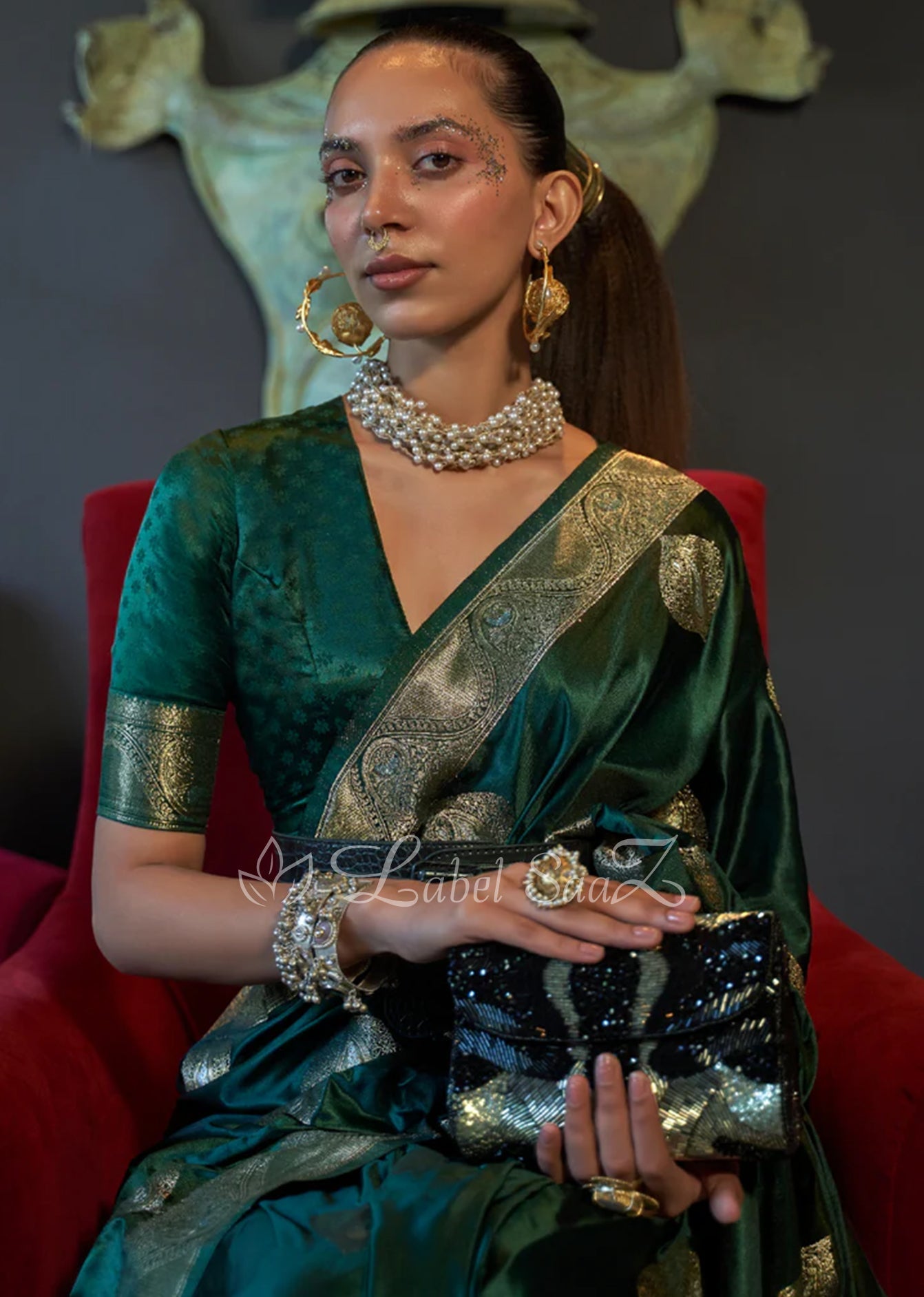 Green Nylon Pure Handwoven Satin Silk Banarasi Saree