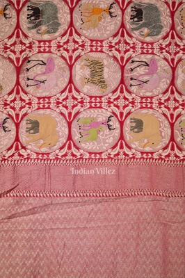 Rani Pink Shikargah Theme Banarasi Georgette Saree