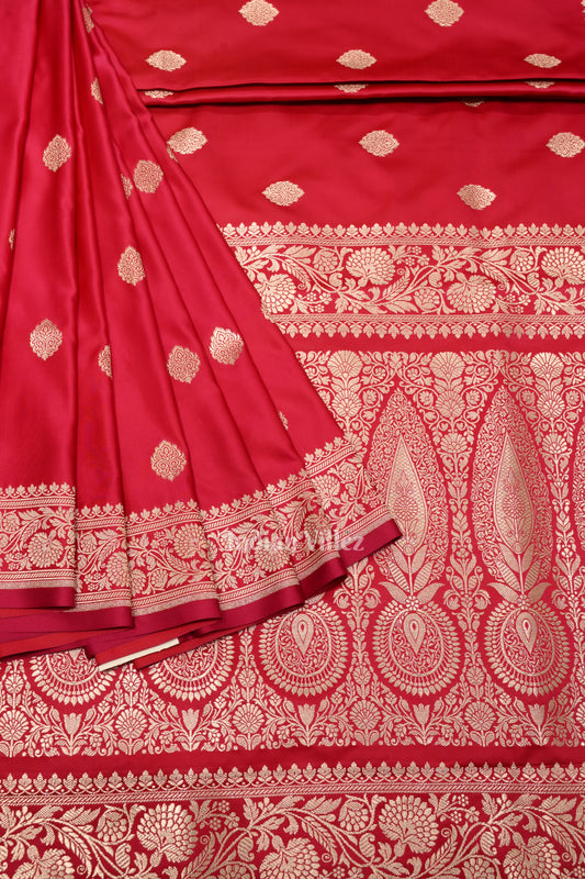 Exclusive Bridal Rose Pink Soft Pure Mashru Satin Silk Banarasi Saree 