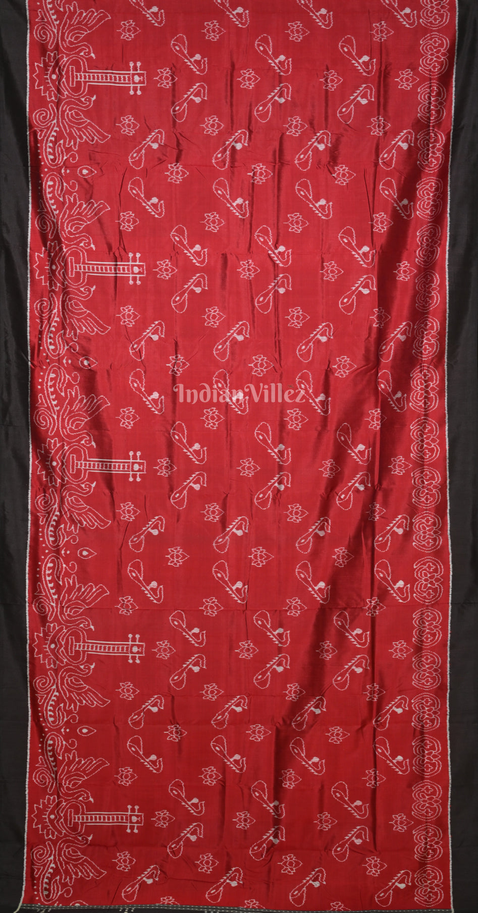 Red Black Veena Motif Contemporary Designer Silk Saree 