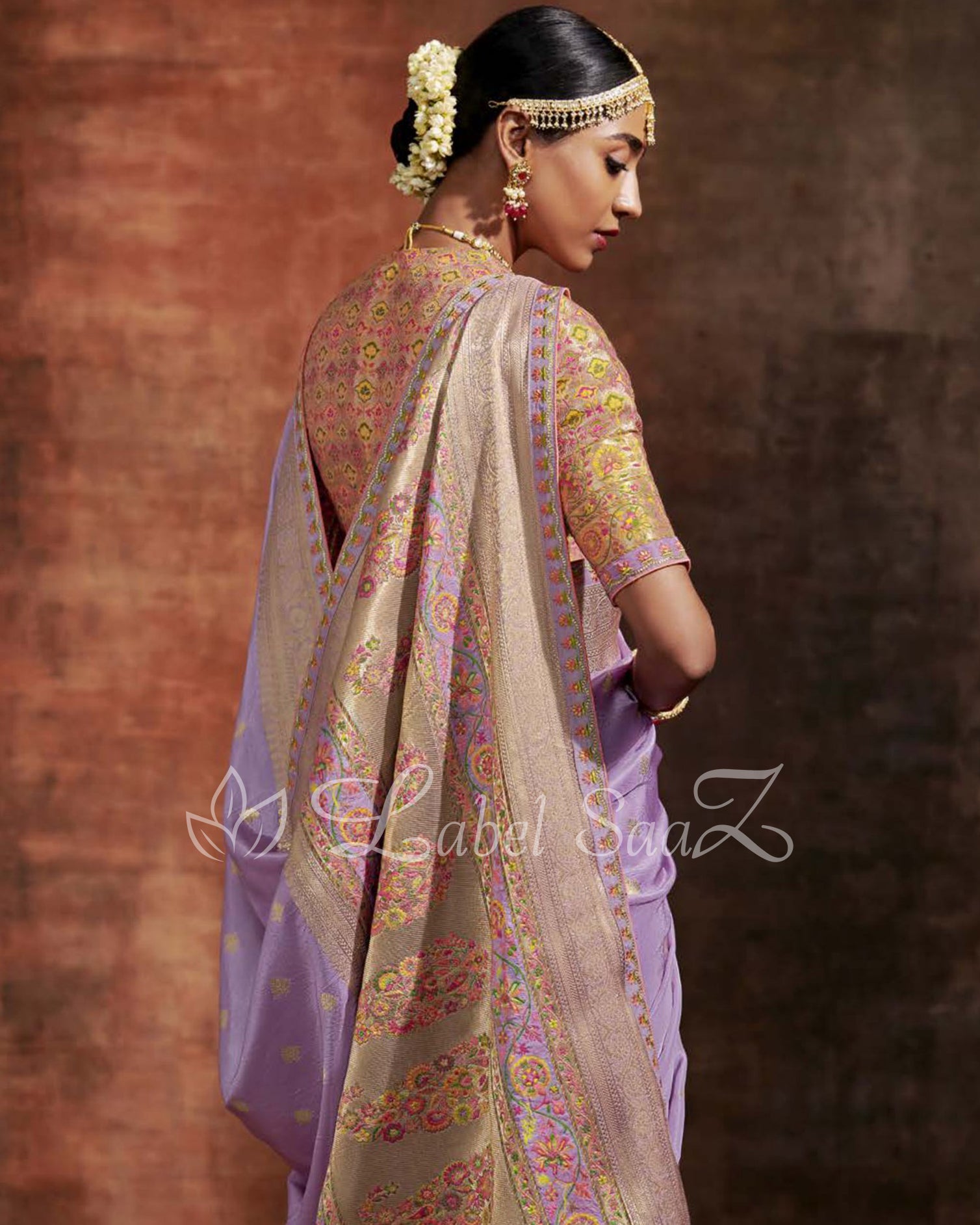 Violet Designer Meenakri Banarasi with Kashmiri Embroidery and Heavy Blouse