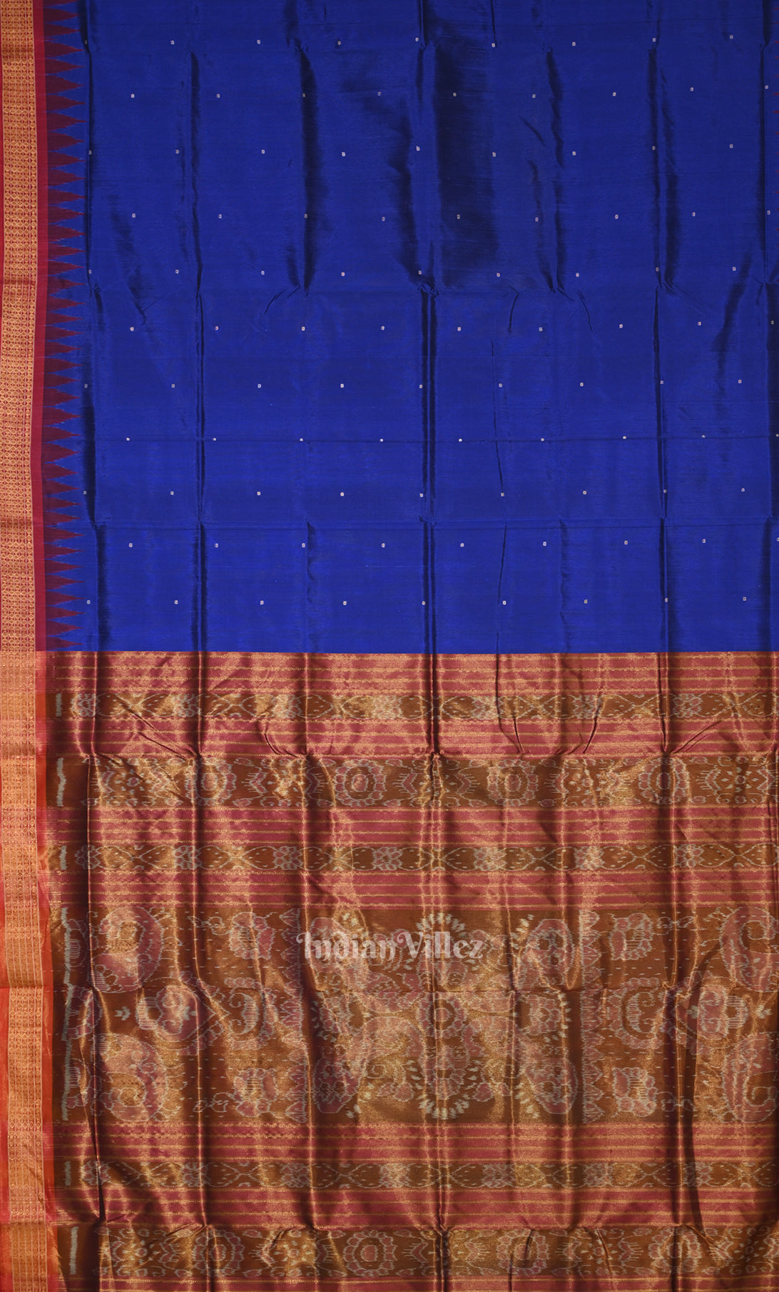 Blue Red Buti Bomkai Sambalpuri Ikat Silk Saree 
