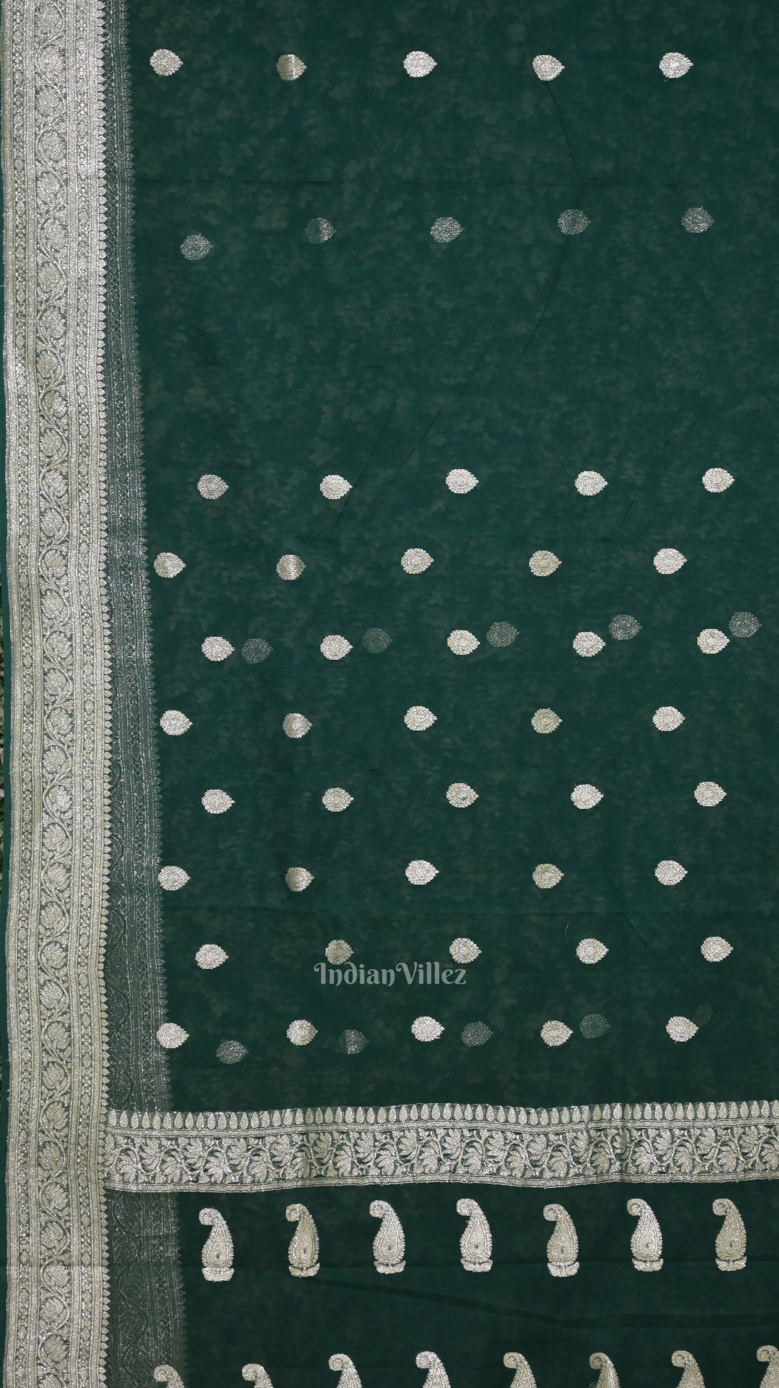 Dark Green Pure Khaddi Chiffon Banarasi Saree