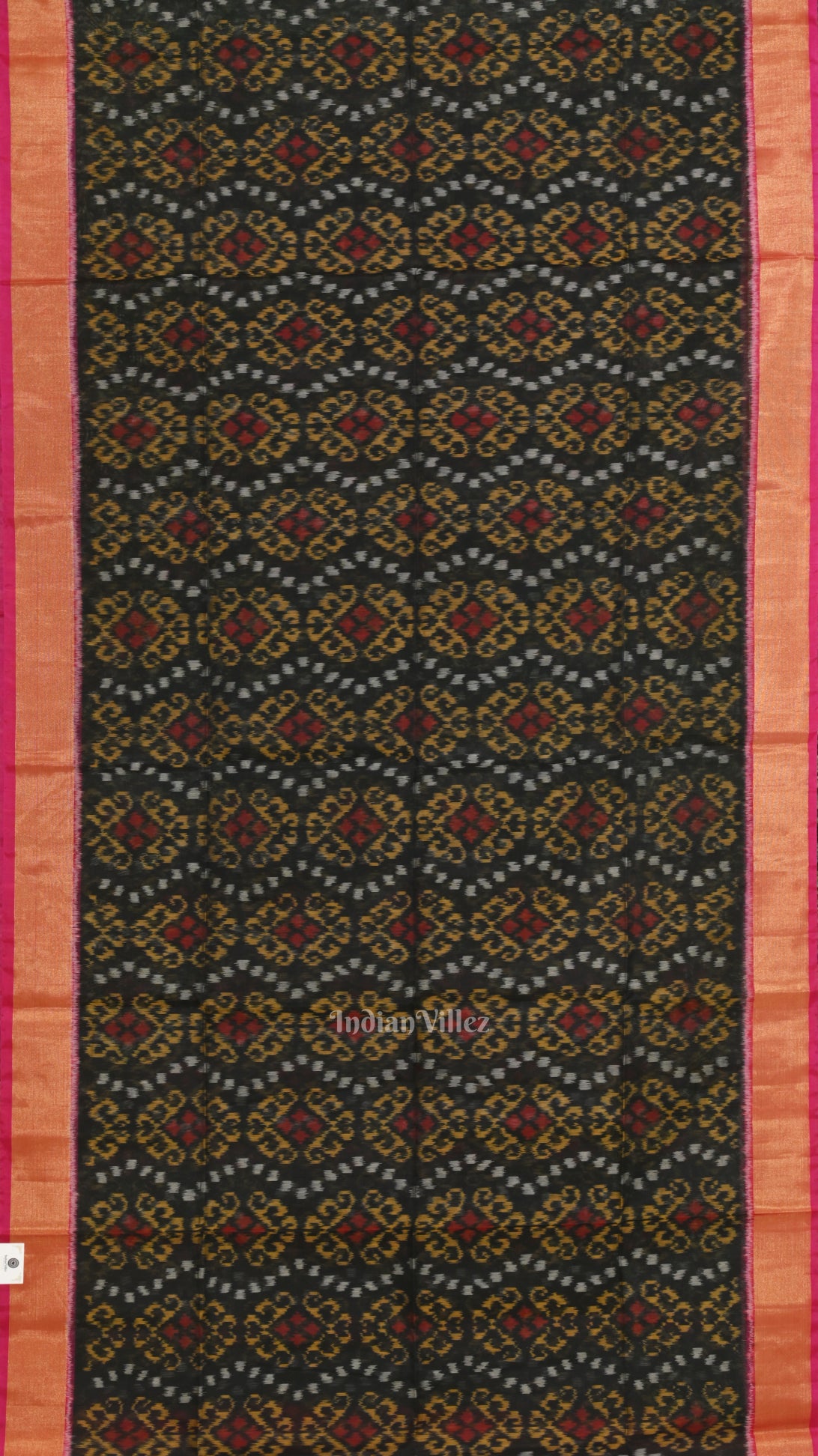 Black Pink Pochampally  Ikat Sico Saree(Silk & Cotton) with Zari Border