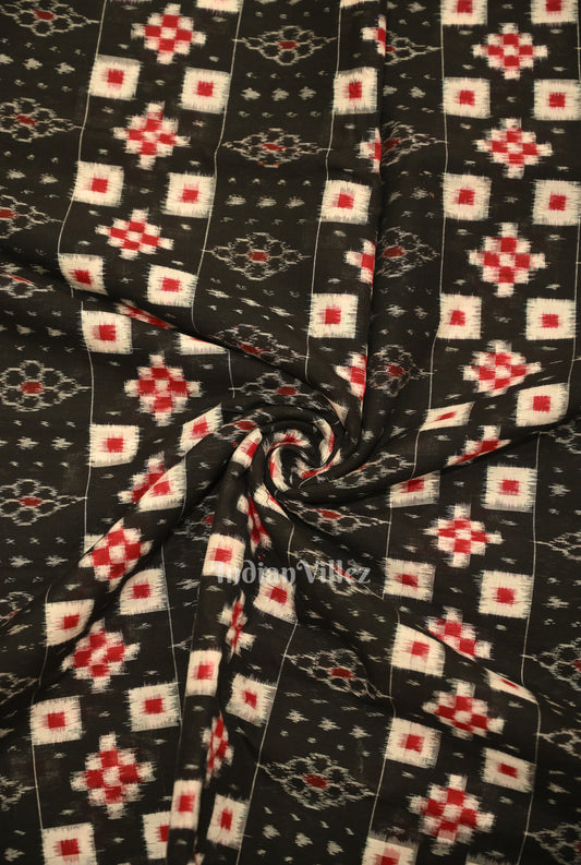 Black Pasapali Sambalpuri Ikat Cotton Fabric