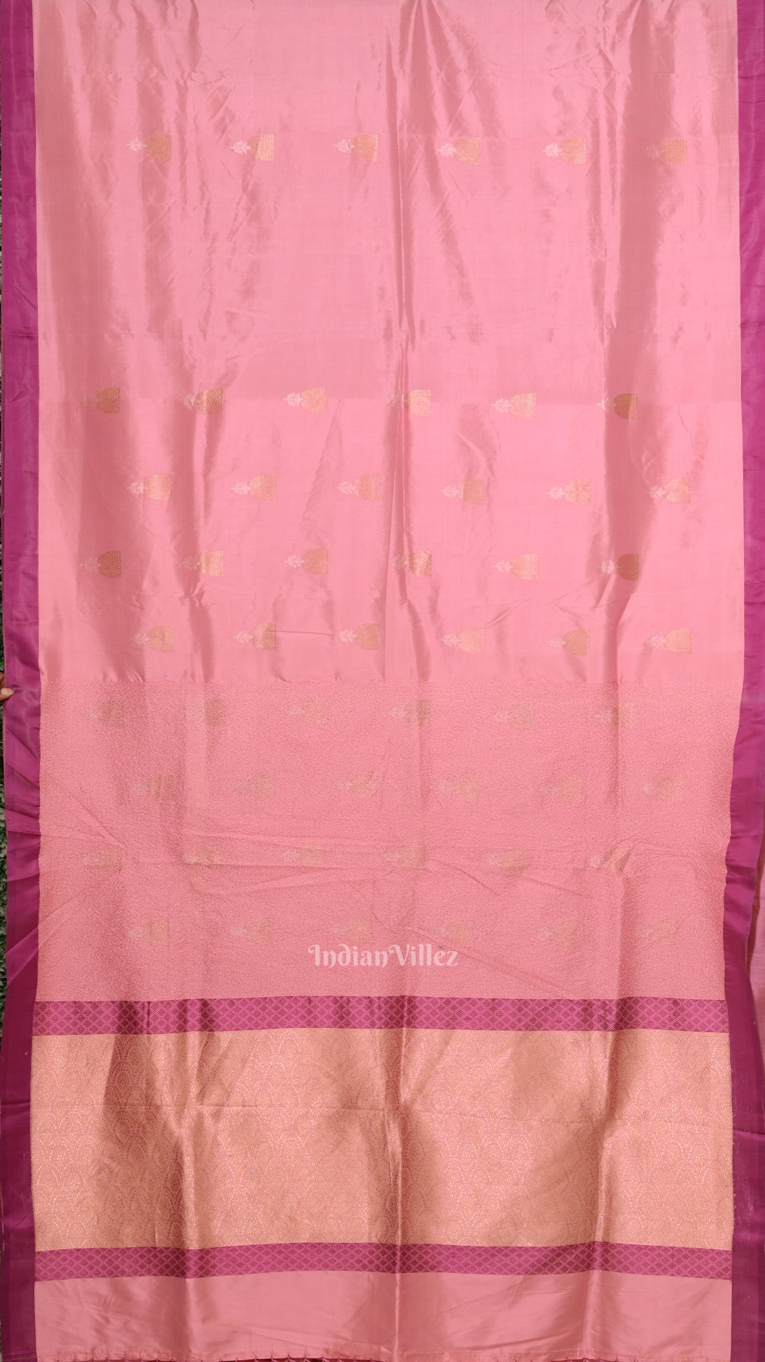 Light Pink with Violet Border Banarasi Katan Silk Saree