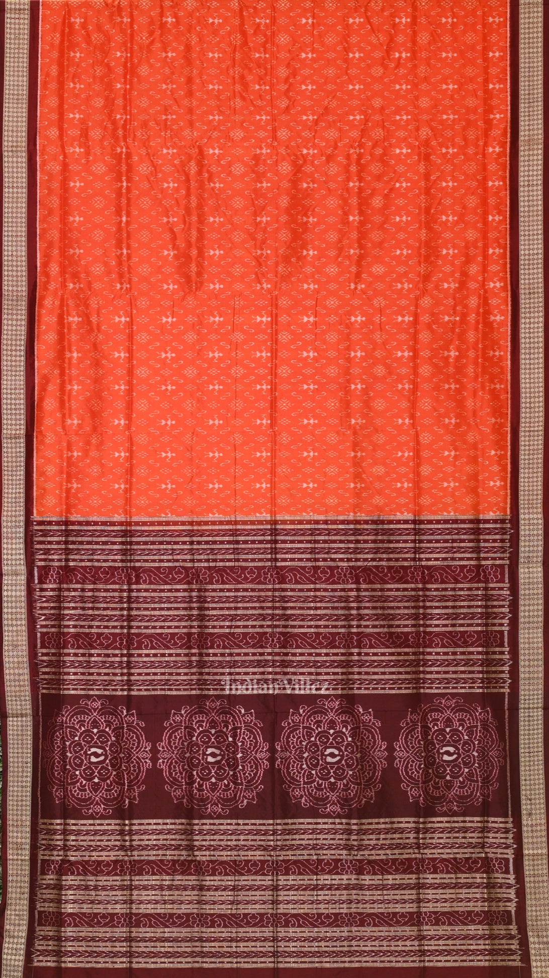 Orange Odisha Ikat Tribal Theme Sambalpuri Silk Saree 