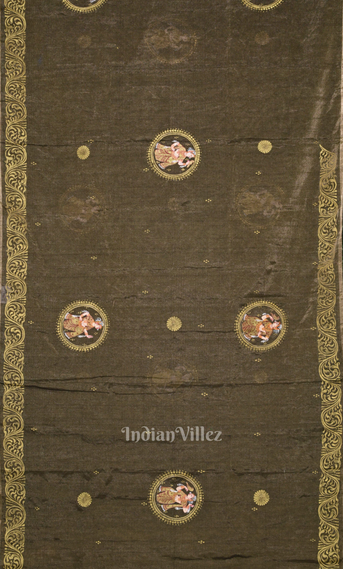 Grey Golden Shringar Ras Hand- Painted Pattachitra Saree