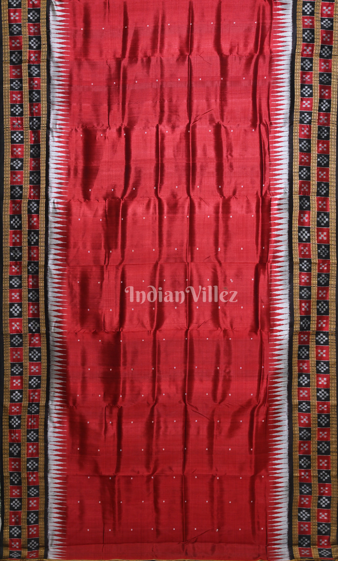 Black Red Buti Design Odisha Ikat Khandua Silk Saree with Double Pasapali Border