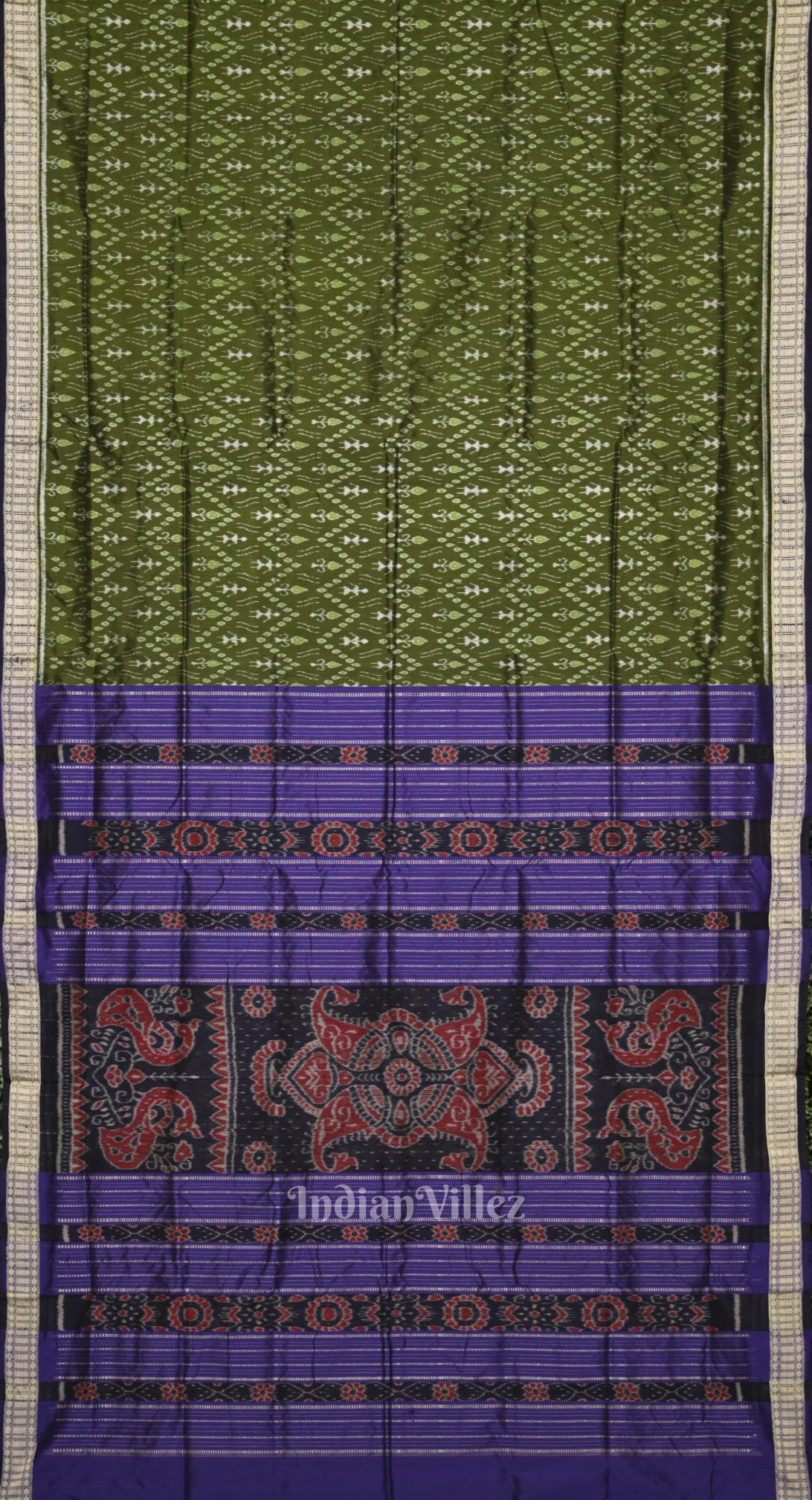 Mehendi Green Blue Tribal Theme Odisha Ikat Sambalpuri Silk Saree 