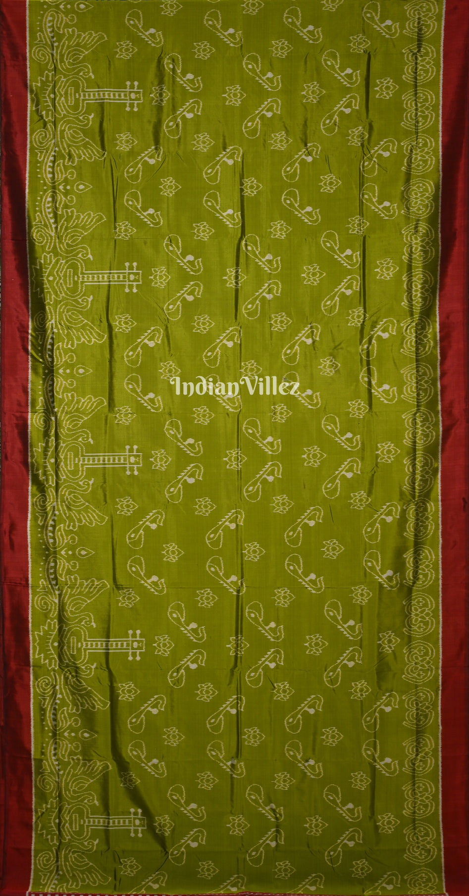 Mehendi Green Maroon Veena Motif Contemporary Designer Silk Saree 