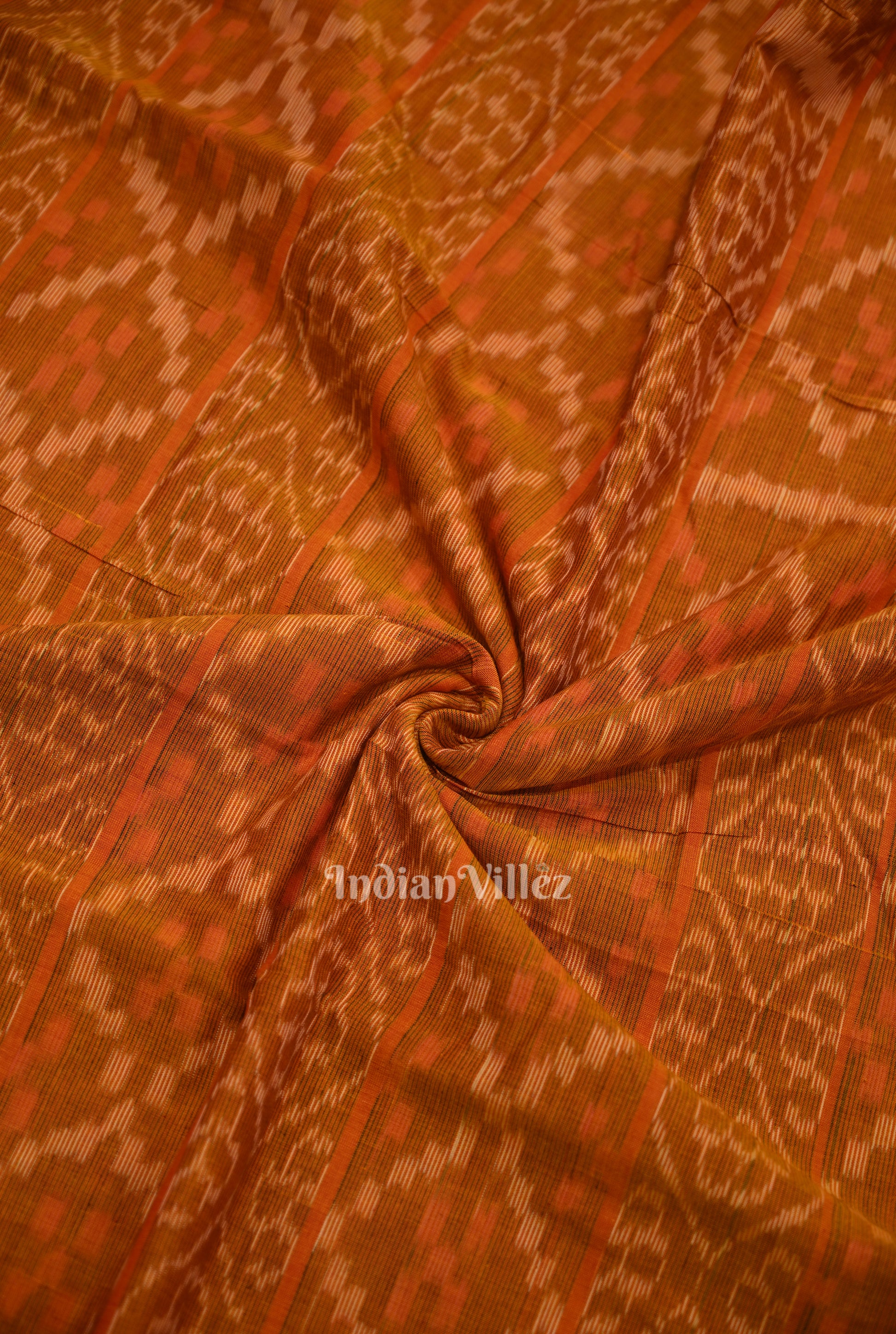 Orange Flower Pasapali Sambalpuri Odisha Ikat Cotton Fabric 