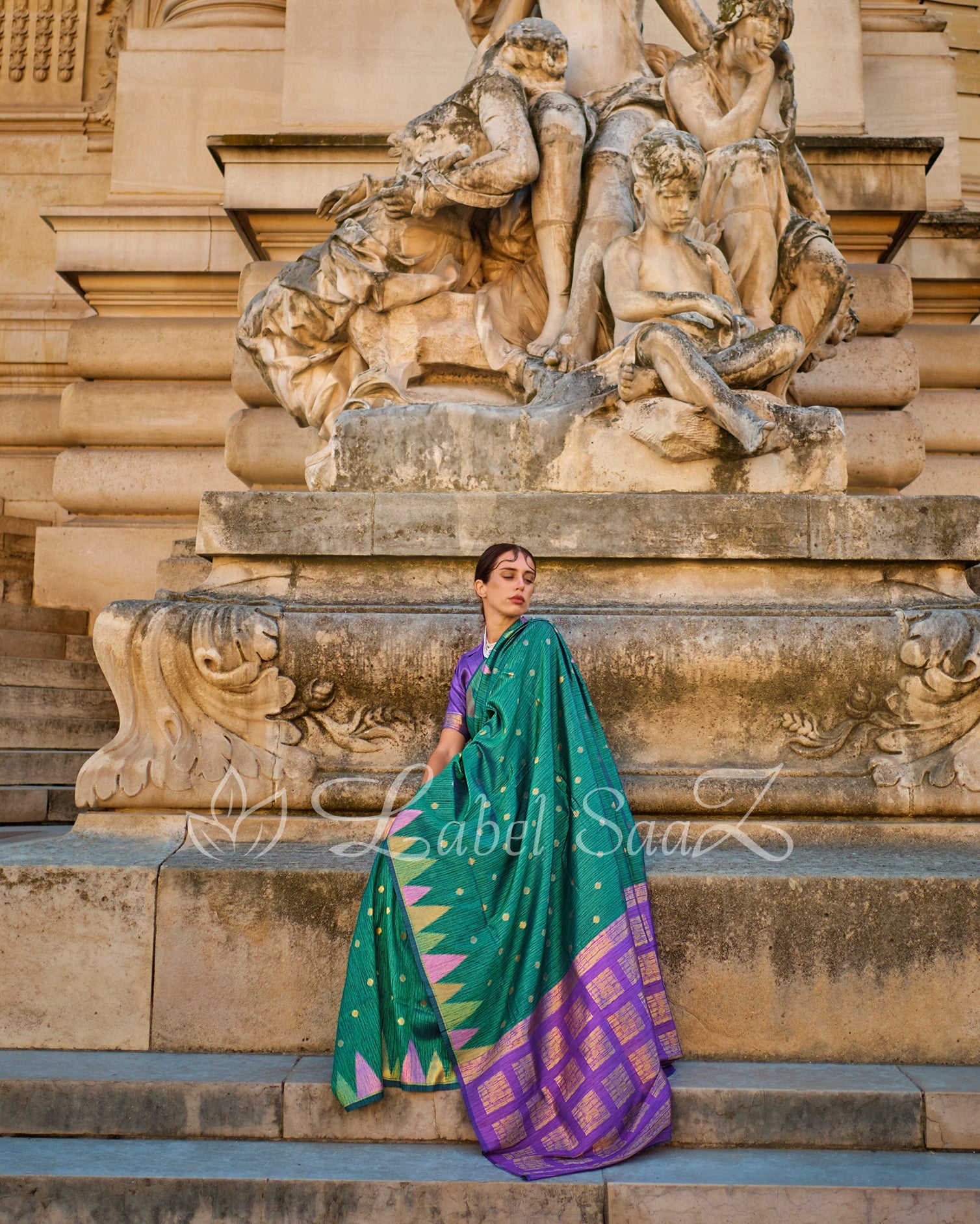 Green South Tussar Silk Saree