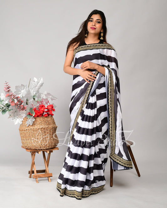 Black White Celebrity Inspired Check Georgette Saree
