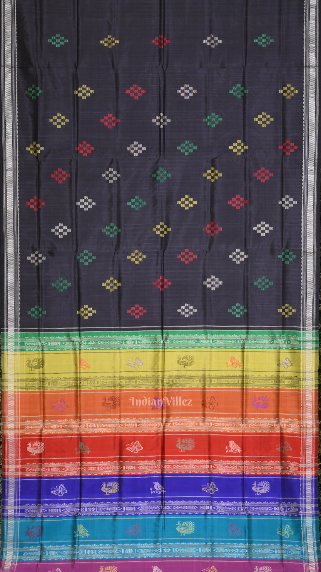 Black  Pasapali Double Pallu Berhampuri Silk Saree