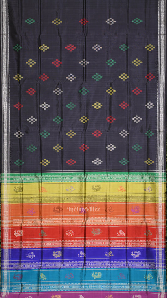 Black  Pasapali Double Pallu Berhampuri Silk Saree