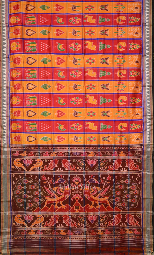 Yellow Red Nabakothi Odisha Ikat Khandua Silk Saree 