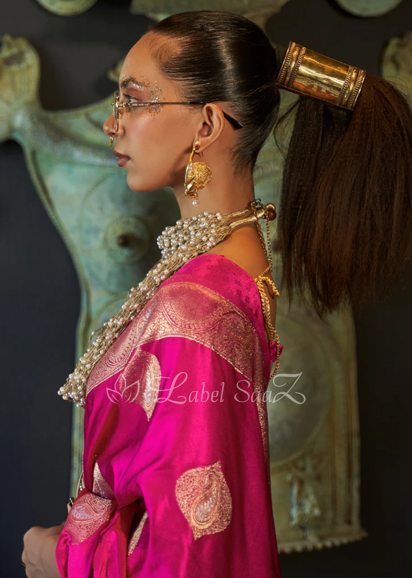 Pink Pure Handwoven Satin Silk Banarasi Saree