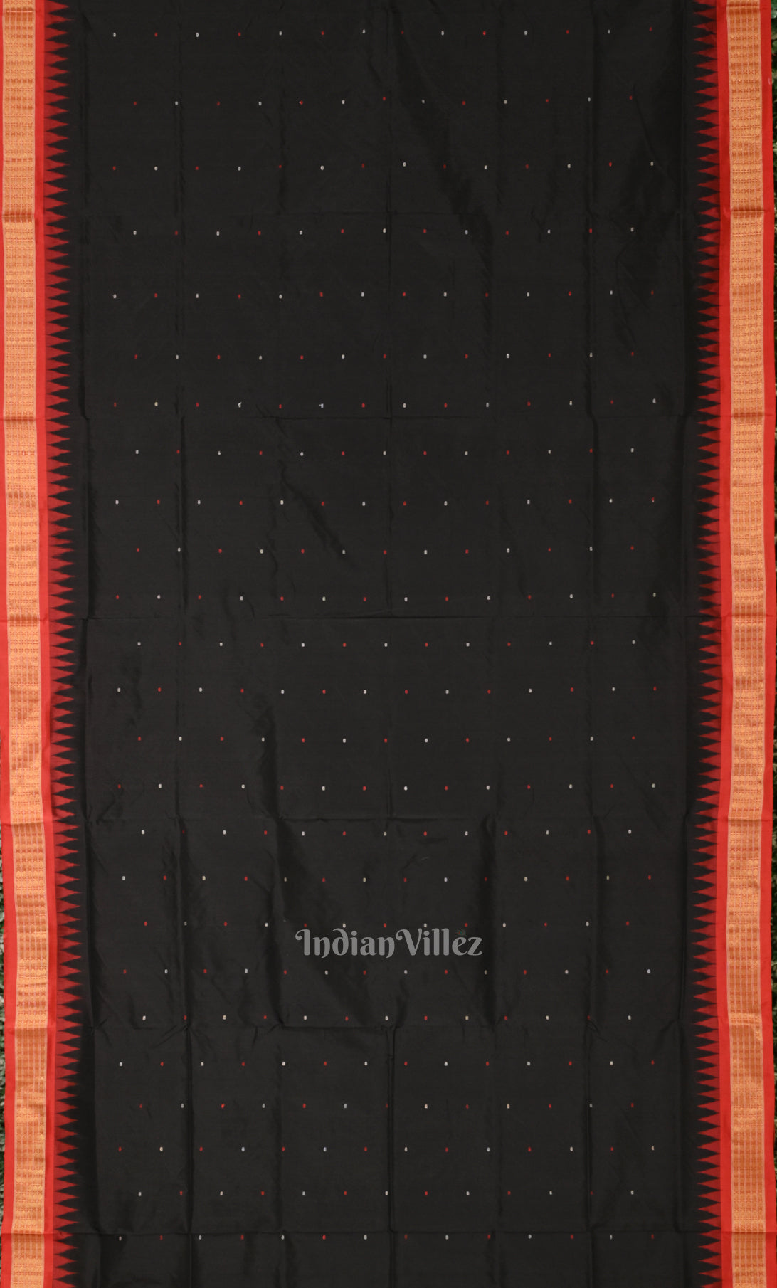 Black Red Buti Design Bomkai Sambalpuri Ikat Silk Saree 