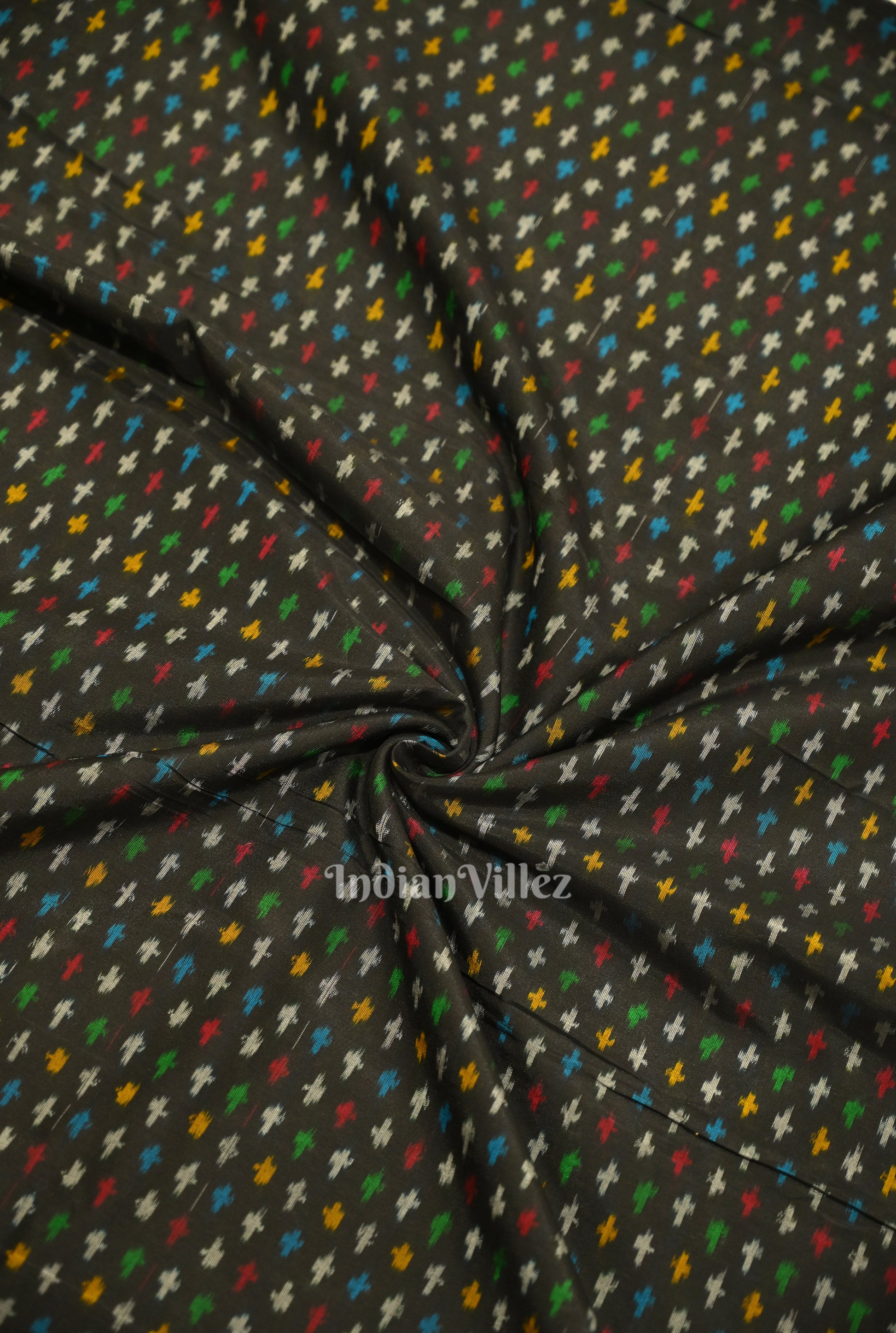 Exclusive Black Pochampally Ikat Silk & Cotton (Sico) Fabric 
